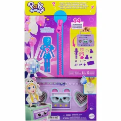Polly Pocket – disco dance fashion reveal, playset da viaggio a forma di stereo portatile con bambola e accessori inclusi> Mini Dolls