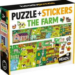 HEADU Puzzle + stickers the farm – un puzzle lungo da completare con gli stickers! memoria, forme e colori> Primi Apprendimenti