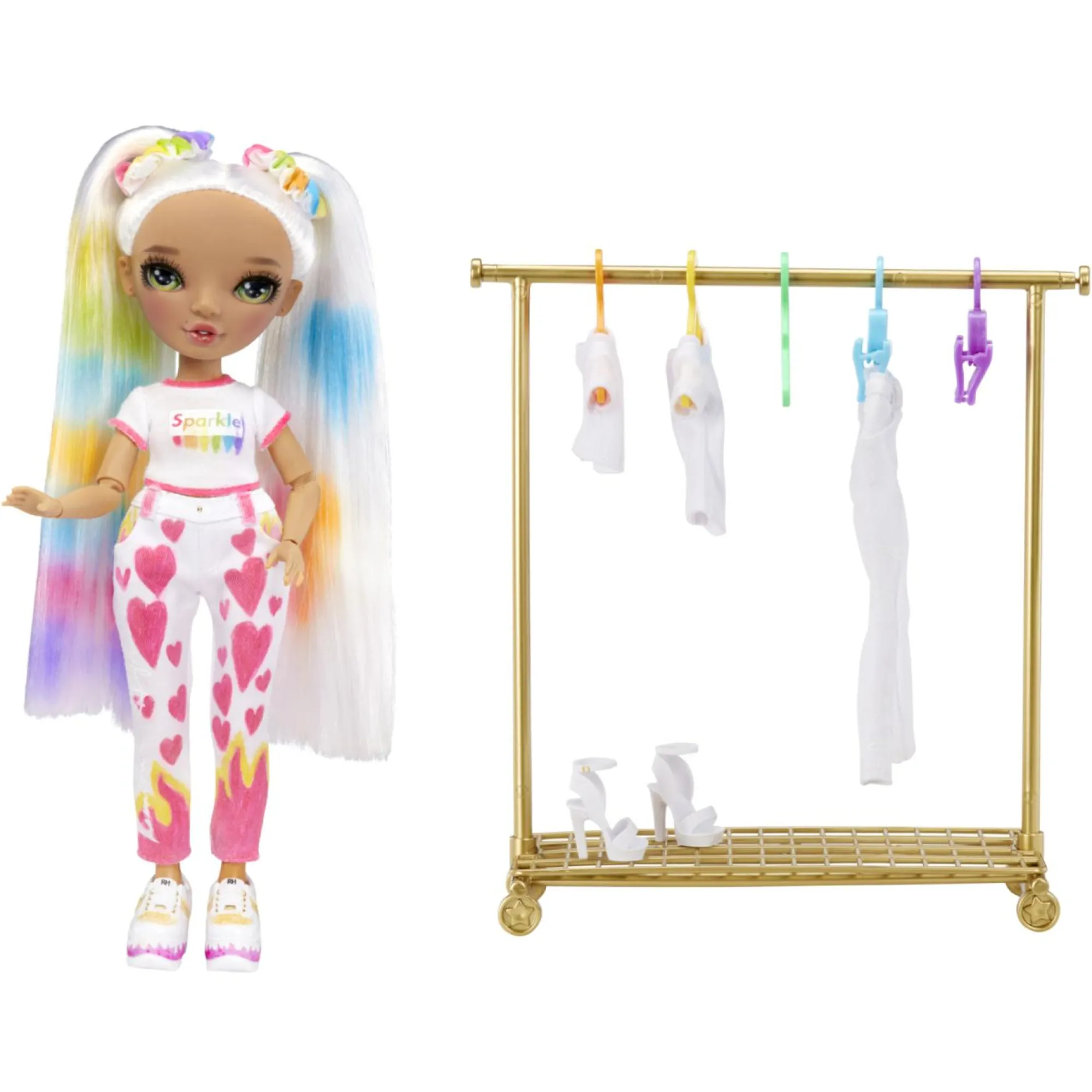 Rainbow High color & create diy fashion doll deluxe playset con pennarelli lavabili, occhi verdi, capelli lisci, vestiti bonus, portapacchi> Fashion Dolls