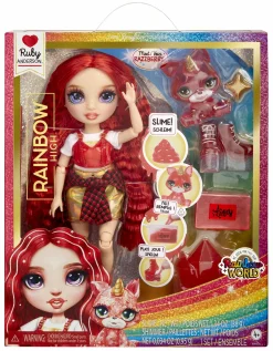 Rainbow High fashion doll con slime  & cucciolo – ruby (rosso) – bambola scintillante da 28 cm con slime, animale magico e accessori alla moda> Fashion Dolls