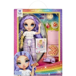 Rainbow High junior high pj party – violet willow – bambola snodata da 22 cm con morbida tutina, pantofole e accessori da gioco> Fashion Dolls