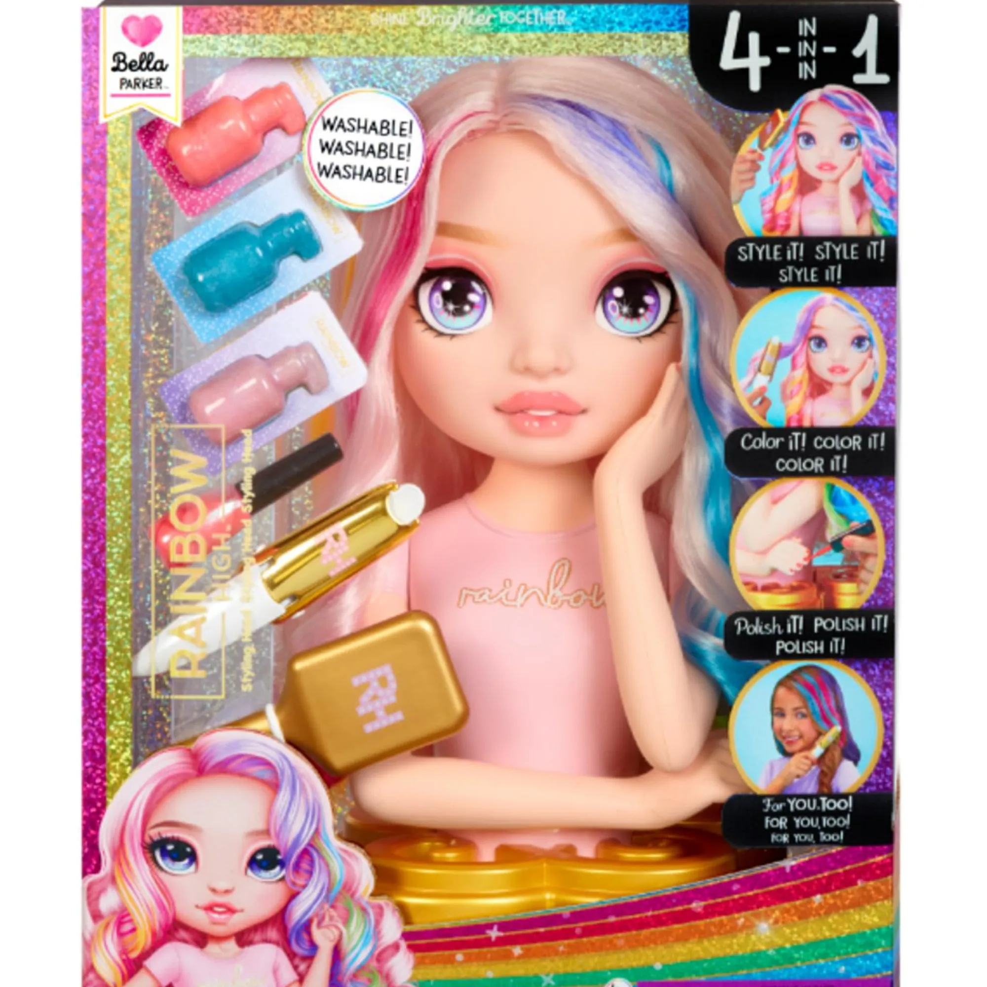 Rainbow High styling head – bella! set gioco 4-in-1 con creme per capelli lavabili, smalto per unghie e accessori per colorare> Fashion Dolls