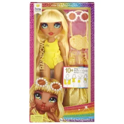 Rainbow High swim & style sunny – bambola 28 cm con confezione scintillante, 10+ outfit, costume da bagno rimovibile, sandali e accessori divertenti> Fashion Dolls