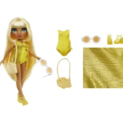 Rainbow High swim & style sunny – bambola 28 cm con confezione scintillante, 10+ outfit, costume da bagno rimovibile, sandali e accessori divertenti> Fashion Dolls