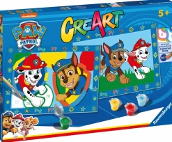 Paw Patrol Ravensburger – creart serie junior, , kit dipingere con i numeri, contiene 2 tavole prestampate, pennello, colori, gioco creativo per maschi e femmine dai 5+ anni di età> Kit Artistici E Pittura