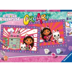 CREART Ravensburger – serie junior – gabby’s dollhouse – kit dipingere con i numeri -2 tavole prestampate, pennello e colori – 5+ anni> Kit Artistici E Pittura