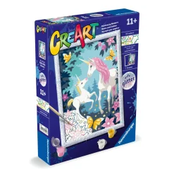 RAVENSBURGER – creart serie d unicorni glitter – kit pittura con numeri – contiene una tavola prestampata, pennello, colori – 11+ anni> Kit Artistici E Pittura