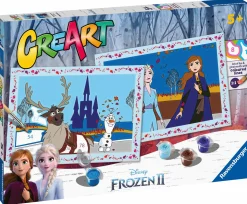 Disney Ravensburger – creart serie junior, frozen ii, kit dipingere con i numeri, contiene 2 tavole prestampate, pennello, colori, gioco creativo per maschi e femmine dai 5+ anni di età> Kit Artistici E Pittura
