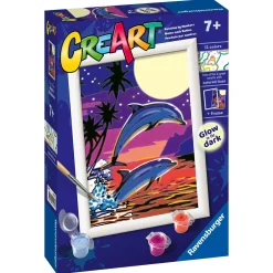 RAVENSBURGER – creart serie e delfini al chiaro di luna – kit dipingere con i numeri – contiene una tavola prestampata, pennello, colori- 7+ anni> Kit Artistici E Pittura