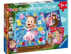 RAVENSBURGER – puzzle masha e orso, collezione 3x49, 3 puzzle da 49 pezzi, età raccomandata 5+ anni> Puzzle Per Bambini