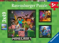 MINECRAFT Ravensburger – puzzle , collezione 3x49, 3 puzzle da 49 pezzi, età raccomandata 5+ anni> Puzzle Per Bambini