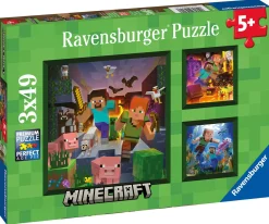 MINECRAFT Ravensburger – puzzle , collezione 3x49, 3 puzzle da 49 pezzi, età raccomandata 5+ anni> Puzzle Per Bambini