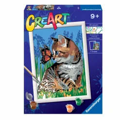 RAVENSBURGER creart per bambini, kit per dipingere con i numeri, 9+, serie d, gattino e farfalla> Kit Artistici E Pittura