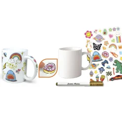 CREA MANIA Set creativo per tazza personalizzata – 35 stickers waterproof – pennarello dorato – ideale per bambini –><noscript><img width=