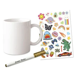 CREA MANIA Set creativo per tazza personalizzata – 35 stickers waterproof – pennarello dorato – ideale per bambini –><noscript><img width=