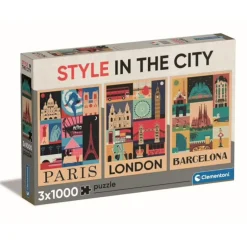 CLEMENTONI Set di 3 puzzle 1000 pezzi – parigi, londra, barcellona | stile vintage – decorativi –> Puzzle 1000 Pezzi