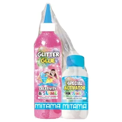 MITAMA Set glitter glue/slime + attivatore omaggio, glitter/metal ,180+65ml , super contenuto : 1 colla glitter 100 ml + 1 attivatore 68 ml> Cancelleria E Accessori