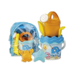 Set mare spiaggia con secchielli decori fish ed unicorno,  contenuti in borsa zaino> Giocattoli Mare