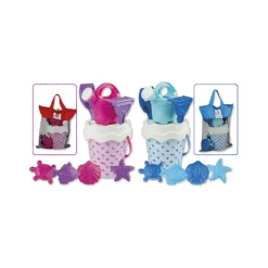 Set mare spiaggia in borsa rete con cerniera. secchielli con decoro conchiglia> Giocattoli Mare