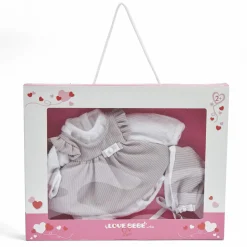 LOVE BEBÈ Vestito bebé reborn 45 cm beige a coste con camicia bianca e decorazioni argentate> Bambolotti